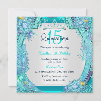 Aquamarines Blaue Ozeane Gemis Quinceanera Geburts Einladung