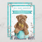 Aquamarines Blaue Teddybären - Aufdeckung von Einl Einladung (Vorne/Hinten)