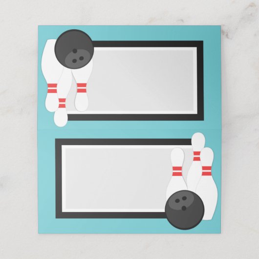 Aquamarines Blauer Bowling-Etikett oder Platzkarte (Außenseite Aufgefaltet)