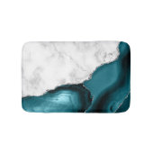Aquamarines blaues Agate Silver aus weißem Marmor Badematte (Vorderseite)