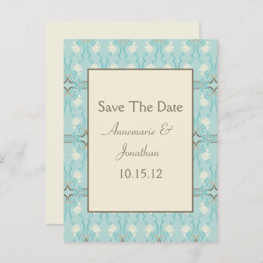 Aquamarines blaues Aqua Creme Save the Date Ankündigungspostkarte (Vorne/Hinten)