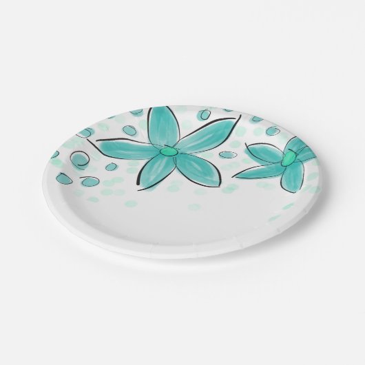 Aquamarines blaues Aquarellmuster Pappteller (Schrägansicht)