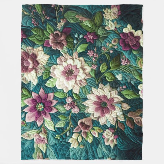 Aquamarines blaues Blumendesign Fleecedecke (Vorderseite)