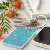 Aquamarines blaues Damasdesign Schlüsselanhänger (Vorderseite rechts)