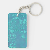 Aquamarines blaues Damasdesign Schlüsselanhänger (Rückseite)