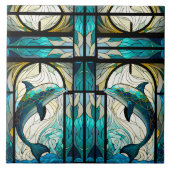 Aquamarines Blaues Dolphin-Imitat Mosaikglas Fliese (Vorderseite)