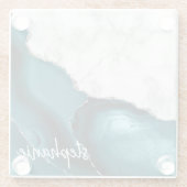 Aquamarines blaues Gate Signature White Marbour Si Glasuntersetzer (Rückseite)