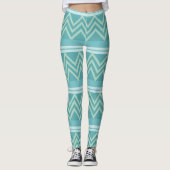 Aquamarines Blaues geometrisches Zickzack Muster Leggings (Vorderseite)