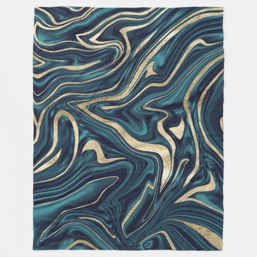 Aquamarines blaues Gold-Marmor #1 Fleecedecke (Vorderseite)