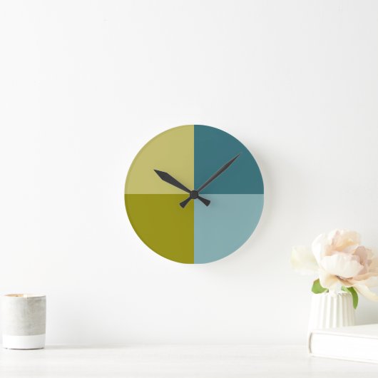 Aquamarines blaues Goldgelb Runde Wanduhr (Zuhause)