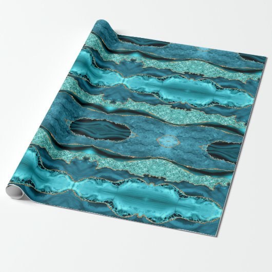 Aquamarines blaues Goldmarmor Türkis-Wrapping Papi Geschenkpapier (Ungerollt)
