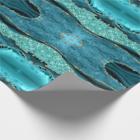 Aquamarines blaues Goldmarmor Türkis-Wrapping Papi Geschenkpapier (Ecke)