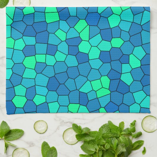 Aquamarines blaues, grün-zyanfarbenes Glasmuster Geschirrtuch (Gefaltet)