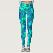 Aquamarines blaues, grün-zyanfarbenes Glasmuster Leggings (Vorderseite)