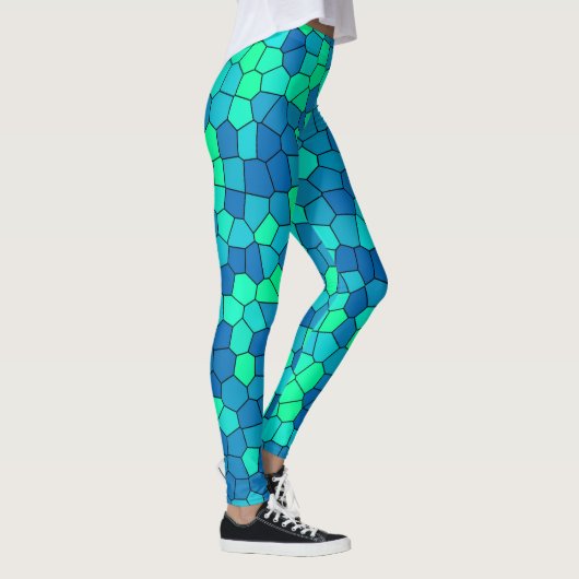 Aquamarines blaues, grün-zyanfarbenes Glasmuster Leggings (Rechts)