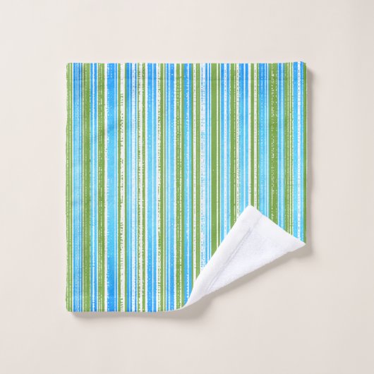 Aquamarines, blaues, grünes und weißes Streifenmus Badhandtuch Set (Waschlappen)