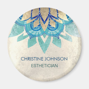 aquamarines blaues Imitat Goldfolie Lotus Logo Magnet