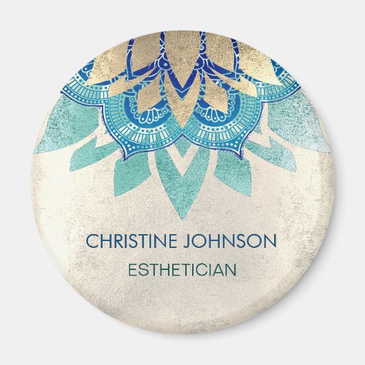 aquamarines blaues Imitat Goldfolie Lotus Logo Magnet (Vorne)