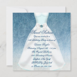 Aquamarines blaues Kleid Aquamarin 16 . Geburtstag Einladung