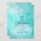Aquamarines blaues Kleid Silver Quinceanera 15. Ge Einladung (Vorne/Hinten)