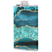 Aquamarines blaues Marmor Türkisfarbener Individue Flachmann (Links)