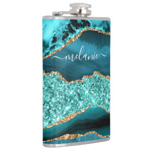 Aquamarines blaues Marmor Türkisfarbener Individue Flachmann