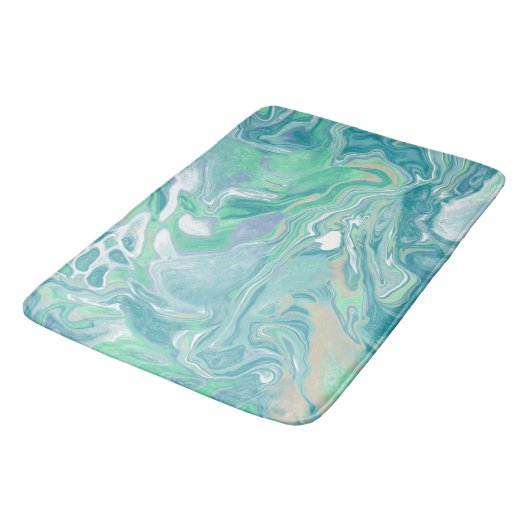 Aquamarines blaues Marmorwasser Kunst Badematte (Schrägansicht)
