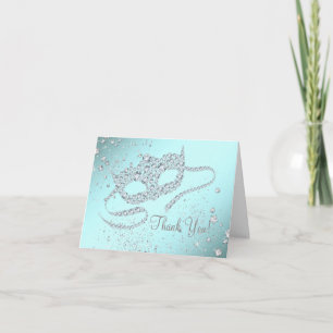 Aquamarines blaues Maskerade-Party danken Ihnen Dankeskarte