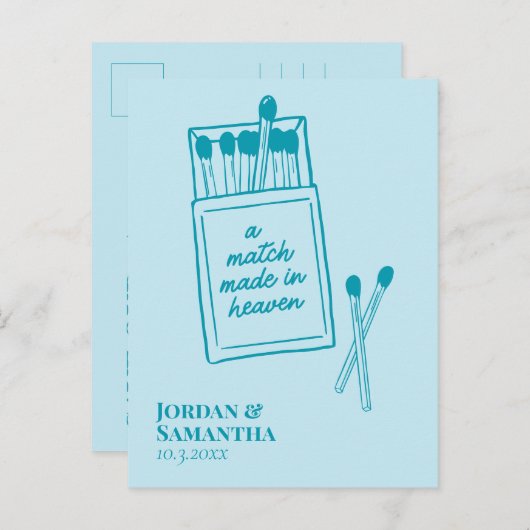 Aquamarines blaues Match Save the Date im Himmel Postkarte (Vorne/Hinten)