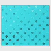 Aquamarines Blaues Metallisches Imitat Foil Polka  Geschenkpapier (Flach)