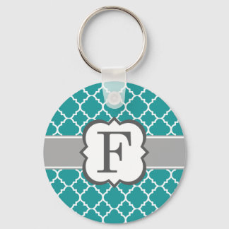 Aquamarines blaues Monogramm Buchstabe F Quatrefol Schlüsselanhänger