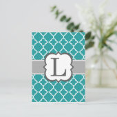 Aquamarines blaues Monogramm Letter L Quatrefolie Postkarte (Stehend Vorderseite)