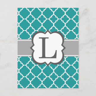Aquamarines blaues Monogramm Letter L Quatrefolie Postkarte