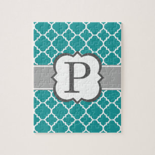 Aquamarines blaues Monogramm Letter P Quartett Puzzle
