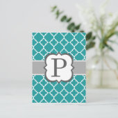 Aquamarines blaues Monogramm Letter P Quatrefolie Postkarte (Stehend Vorderseite)