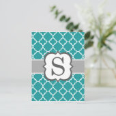 Aquamarines blaues Monogramm Letter S Quatrefolie Postkarte (Stehend Vorderseite)