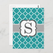Aquamarines blaues Monogramm Letter S Quatrefolie Postkarte (Vorne/Hinten)