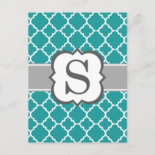 Aquamarines blaues Monogramm Letter S Quatrefolie Postkarte (Vorderseite)