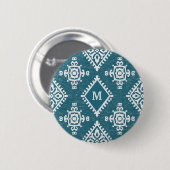 Aquamarines blaues Muster des Monogramm-| Amadora Button (Vorne & Hinten)