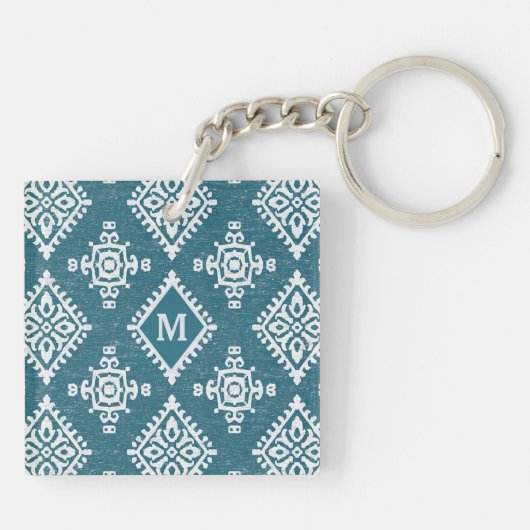 Aquamarines blaues Muster des Monogramm-| Amadora Schlüsselanhänger (Rückseite)