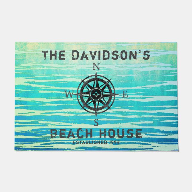 Aquamarines Blaues Ombre Mit Monogramm Fußmatte (Vorderseite)