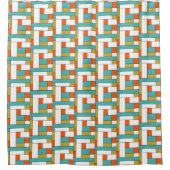 Aquamarines blaues Orange-Farbblock Retro Duschvorhang (Vorderseite)