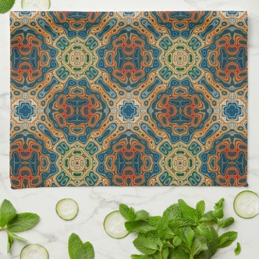 Aquamarines blaues Orange, gelb grün, Angesagte Bo Geschirrtuch (Gefaltet)