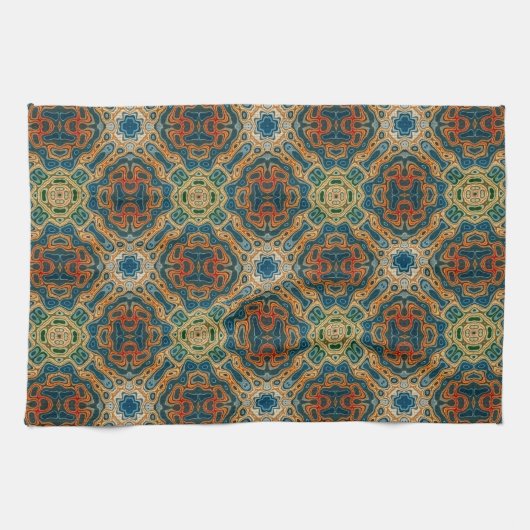 Aquamarines blaues Orange, gelb grün, Angesagte Bo Geschirrtuch (Horizontal)