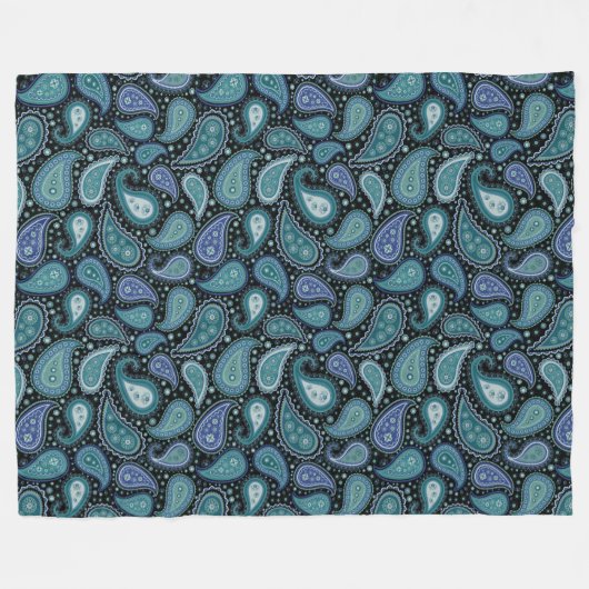 Aquamarines blaues Paisley Blumenmuster Fleece Bla (Vorderseite (Horizontal))