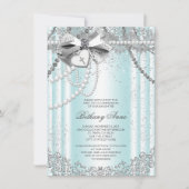 Aquamarines Blaues Perlkreuz Einladung (Vorderseite)