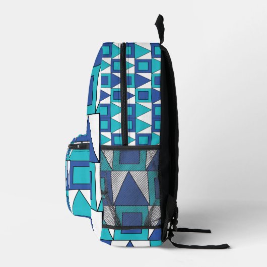 Aquamarines blaues Quadrat-Dreieck Geometrie Bedruckter Rucksack (Rechts)