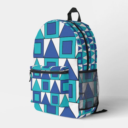 Aquamarines blaues Quadrat-Dreieck Geometrie Bedruckter Rucksack (Rückseitige Ecke Rechts)