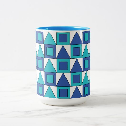 Aquamarines blaues Quadrat-Dreieck Geometrie Zweifarbige Tasse (Mittel)