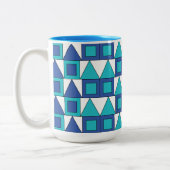 Aquamarines blaues Quadrat-Dreieck Geometrie Zweifarbige Tasse (Links)